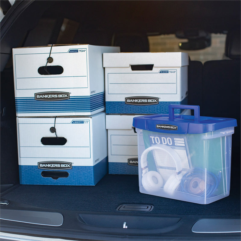 Bankers Box Stor/File Medium-Duty FastFold File Storage Boxes, String & Button, Letter Size, White/Blue, 20/Carton (0070409)