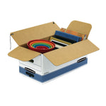 Bankers Box Stor/File Medium-Duty FastFold File Storage Boxes, String & Button, Letter Size, White/Blue, 20/Carton (0070409)
