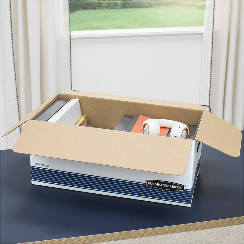 Bankers Box Stor/File Medium-Duty FastFold File Storage Boxes, String & Button, Letter Size, White/Blue, 20/Carton (0070409)