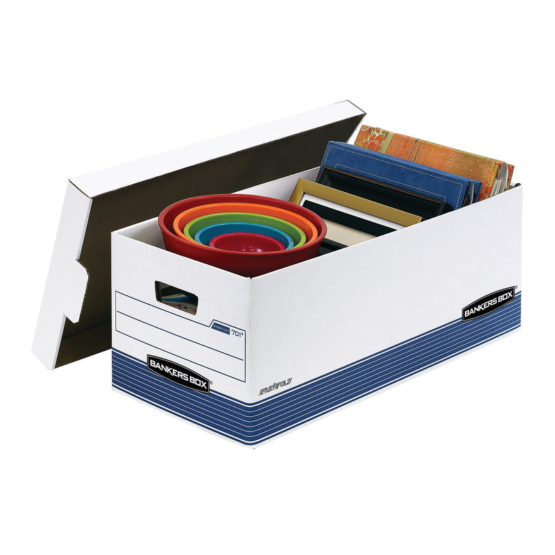 Bankers Box Medium-Duty Corrugated File Storage Boxes, Lift-Off Lid, Letter Size, White/Blue, 20/Carton (0070110)