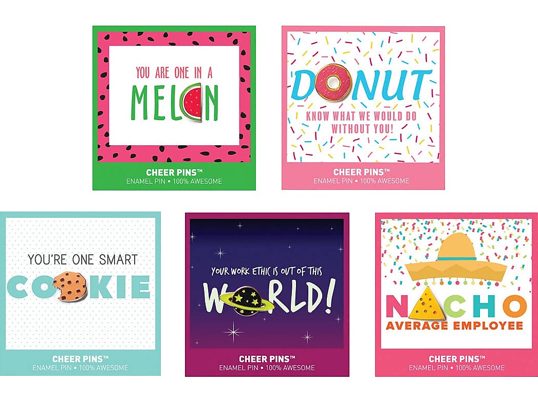 Baudville Cheer Punny Appreciation Pin Bundle, 4" x 4", Assorted Colors (71759)