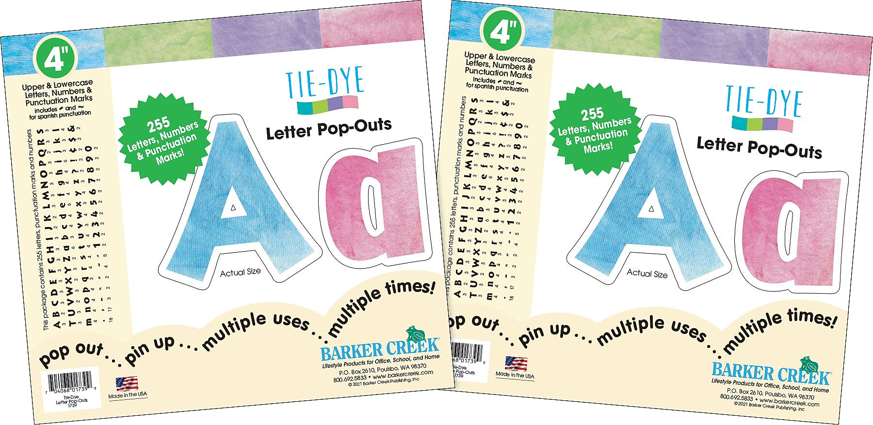 Barker Creek Tie 4" Dye & Ombré Letters and Numbers, Multicolored, 510/Pack (4348)