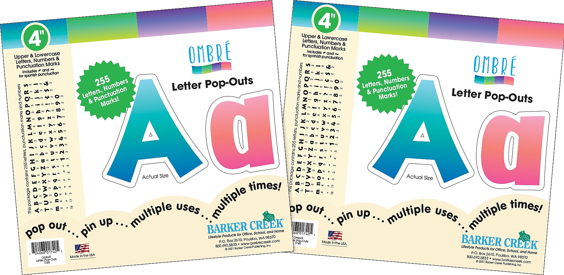 Barker Creek Tie 4" Dye & Ombré Letters and Numbers, Multicolored, 510/Pack (4349)