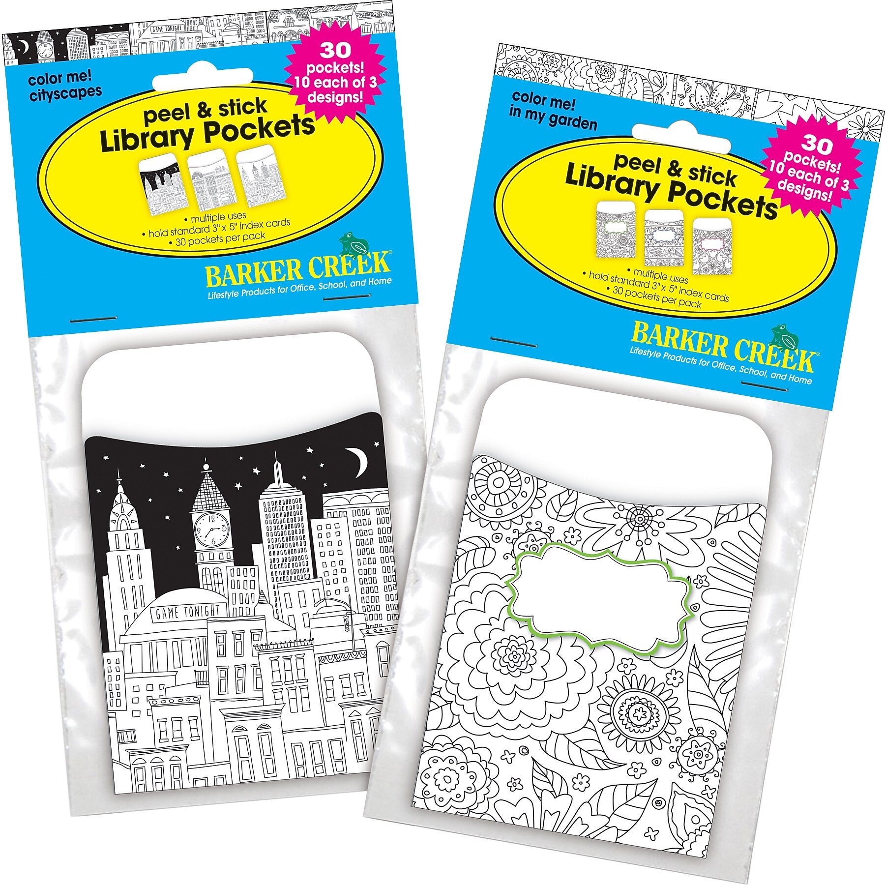 Barker Creek Color Me Library Pockets, 5.125" x 3.5", 60/Set (4138)