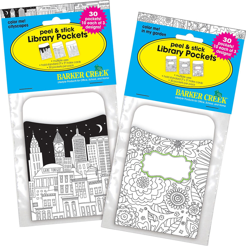 Barker Creek Color Me Library Pockets, 5.125" x 3.5", 60/Set (4138)