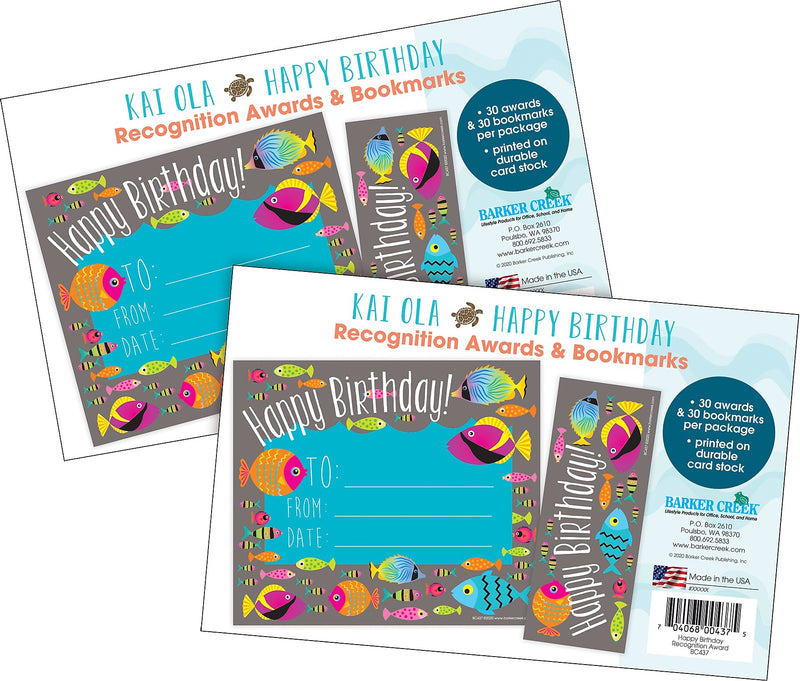 Barker Creek Kai Ola Happy Birthday Awards & Bookmarks Set, 8.5" x 5.5”, Multicolored, 60/Set (4156)
