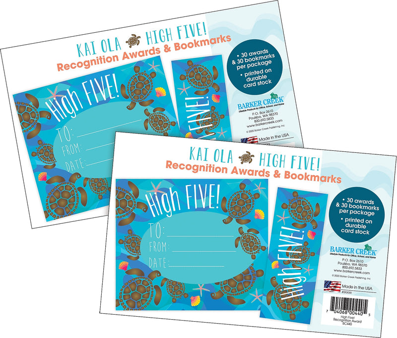 Barker Creek Kai Ola High Five Awards & Bookmarks Set, 8.5" x 5.5”, Multicolored, 60/Set (4159)