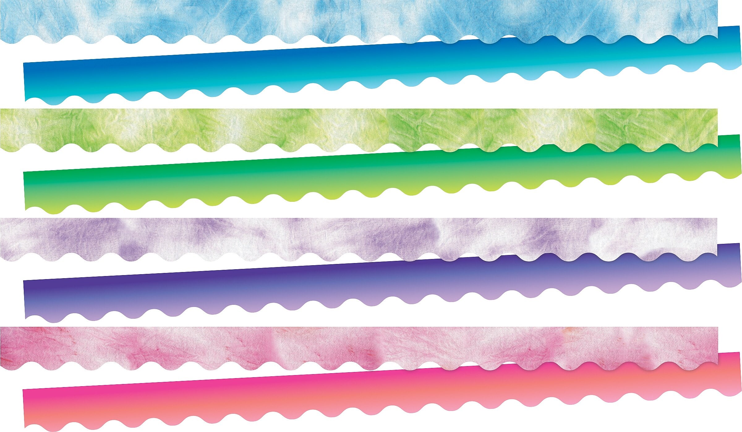 Barker Creek Double-Sided Scalloped Border Set, 36" x 2.25", Tie-Dye and Ombré, 4 designs, 52/Set (4427)