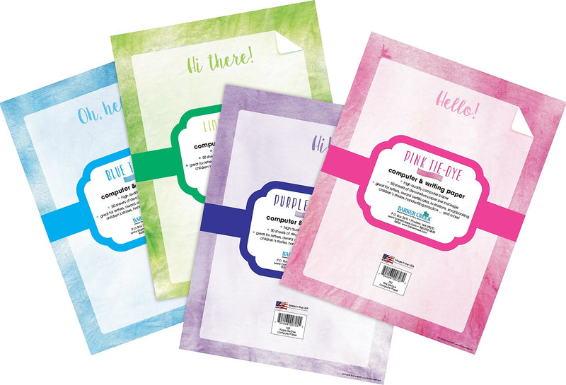 Barker Creek Tie-Dye & Ombré Computer Paper, 8.5" x 11", 60 lbs., Assorted Colors, 200 Sheets/Pack (4328)