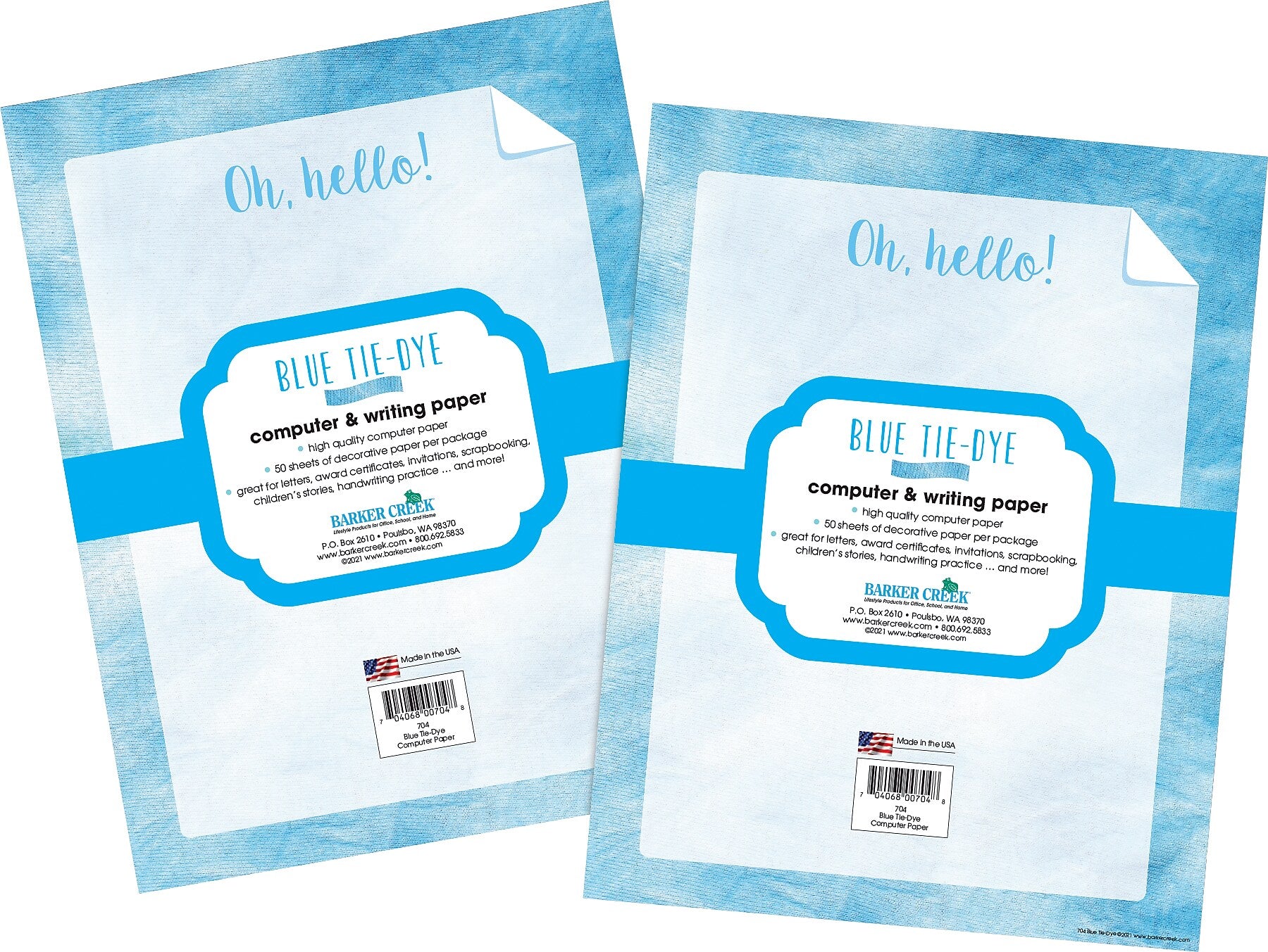 Barker Creek Tie-Dye & Ombré Computer Paper, 8.5" x 11", 60 lbs., Blue, 100 Sheets/Pack (4337)