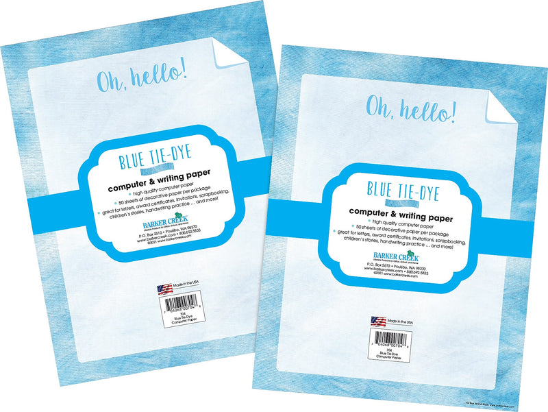 Barker Creek Tie-Dye & Ombré Computer Paper, 8.5" x 11", 60 lbs., Blue, 100 Sheets/Pack (4337)