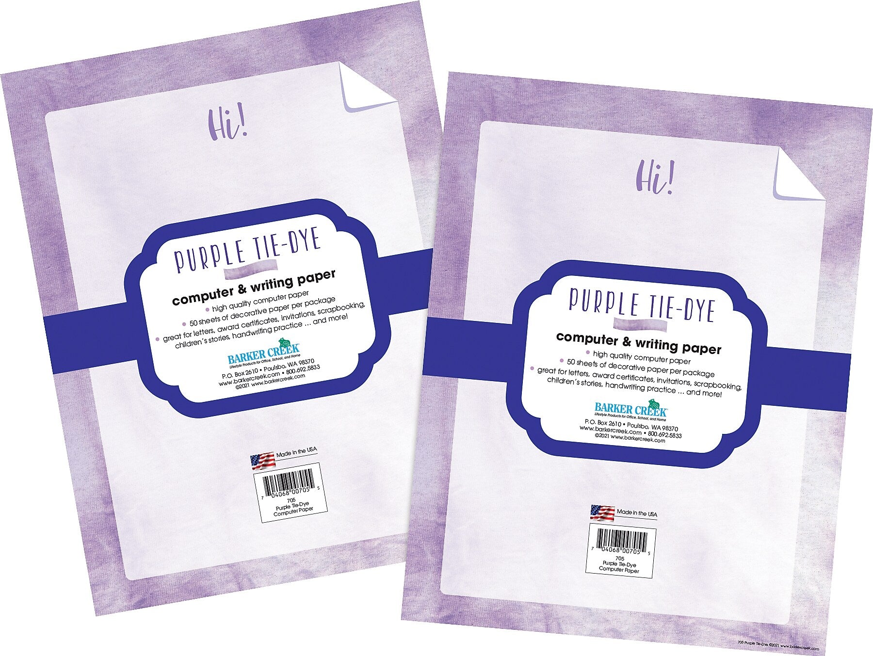 Barker Creek Tie-Dye & Ombré Computer Paper, 8.5" x 11", 60 lbs., Purple, 100 Sheets/Pack (4338)