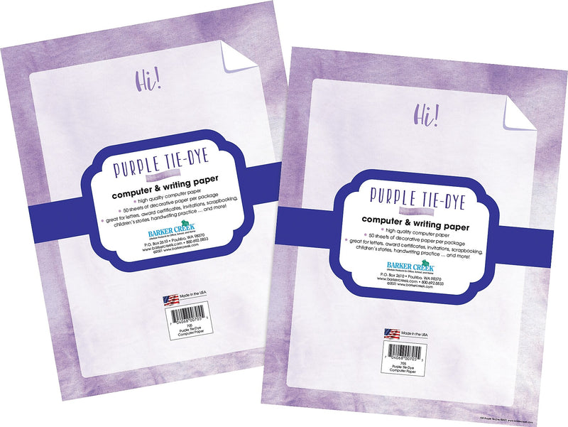 Barker Creek Tie-Dye & Ombré Computer Paper, 8.5" x 11", 60 lbs., Purple, 100 Sheets/Pack (4338)
