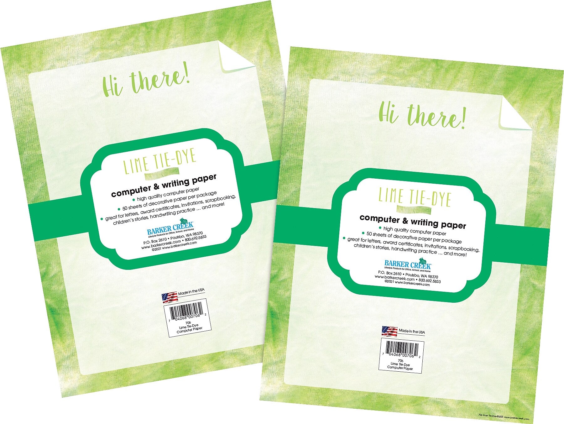Barker Creek Tie-Dye & Ombré Computer Paper, 8.5" x 11", 60 lbs., Lime, 100 Sheets/Pack (4339)