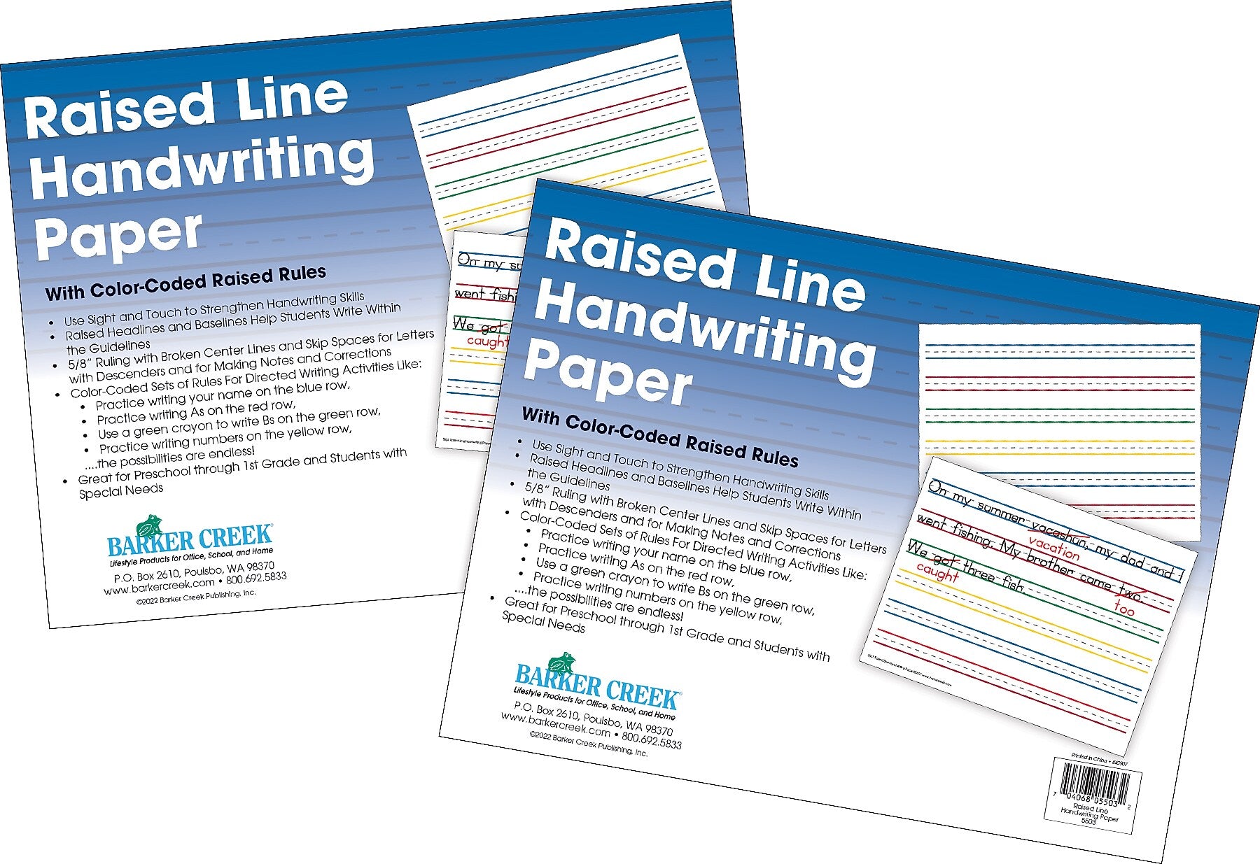 Barker Creek Raised Rule Handwriting Practice Paper, 8.5" x 11", 60 lbs., Multicolored, 100 Sheets/Pack (5503-02)