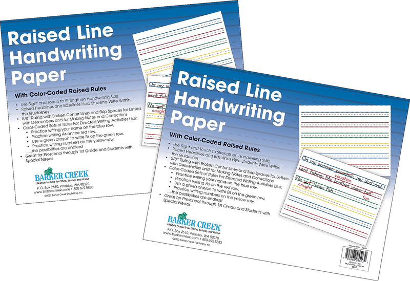 Barker Creek Raised Rule Handwriting Practice Paper, 8.5" x 11", 60 lbs., Multicolored, 100 Sheets/Pack (5503-02)