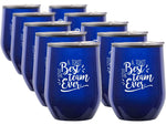 Baudville Cheers! Wine Tumbler, Blue Metallic, 12 oz., 10/Pack (79954A)