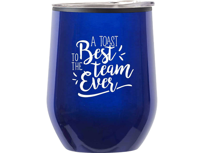 Baudville Cheers! Wine Tumbler, Blue Metallic, 12 oz., 10/Pack (79954A)