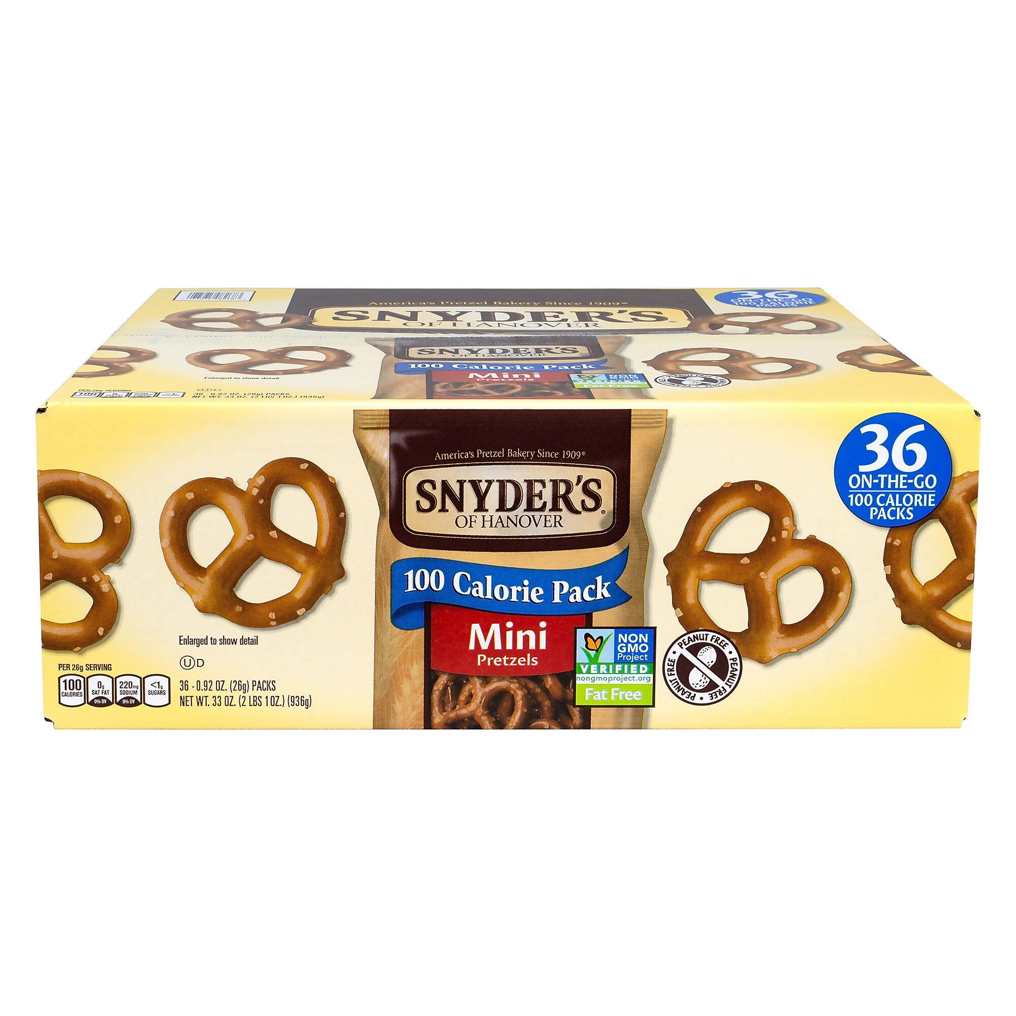 Snyders Mini Original Pretzels, .92 oz., 36 Bags/Box (220-00487)