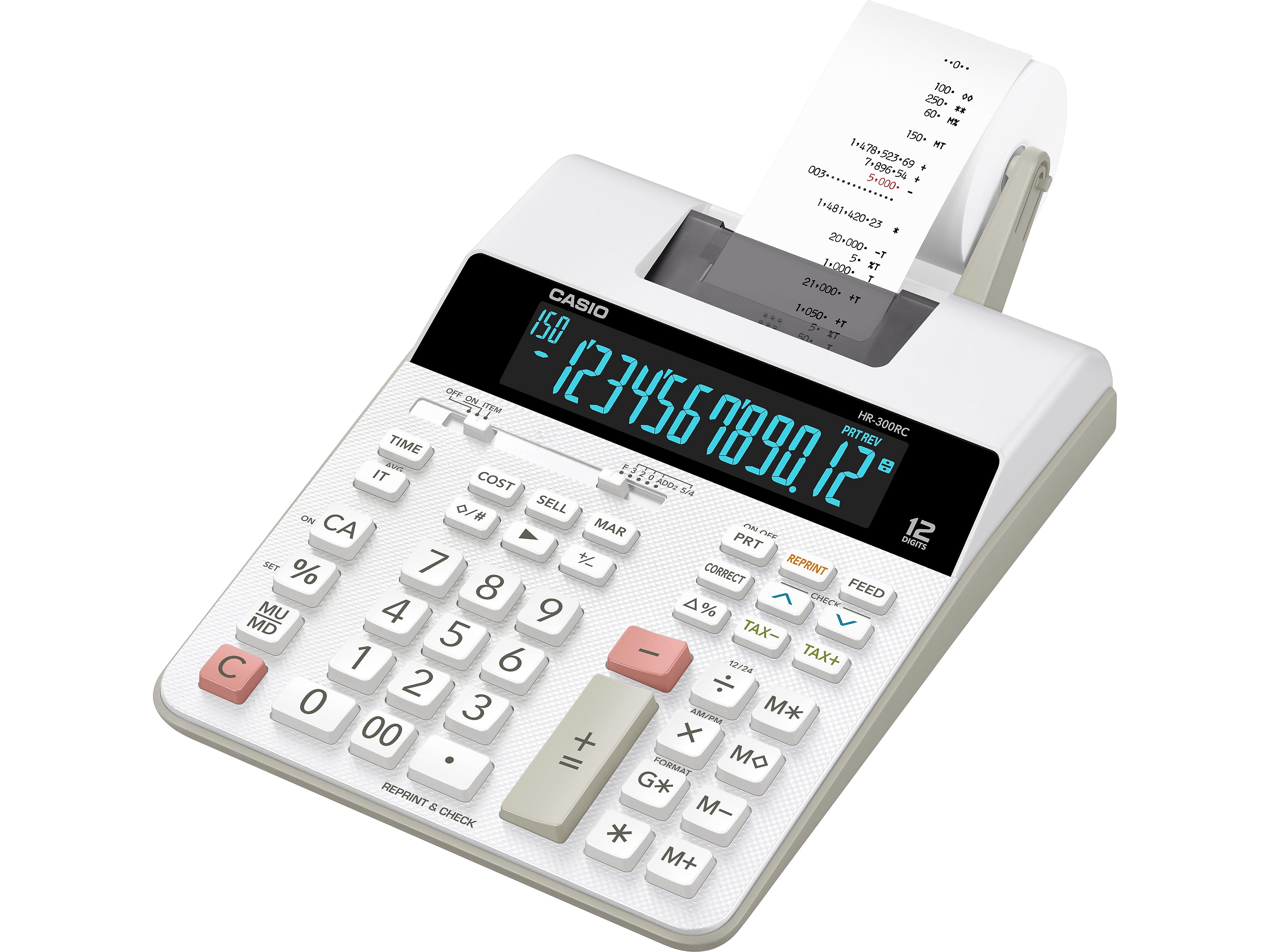 Casio (HR-300RC) 12-Digit Printing Calculator, White