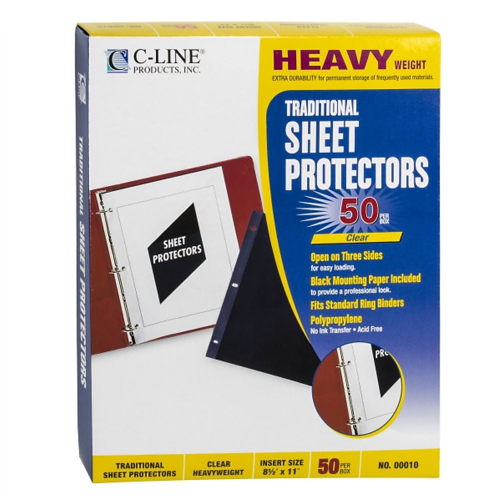 C-Line Side Loading Poly Sheet Protectors, Heavy Gauge, 11" x 8-1/2", Clear, 50/Box (CLI00010)