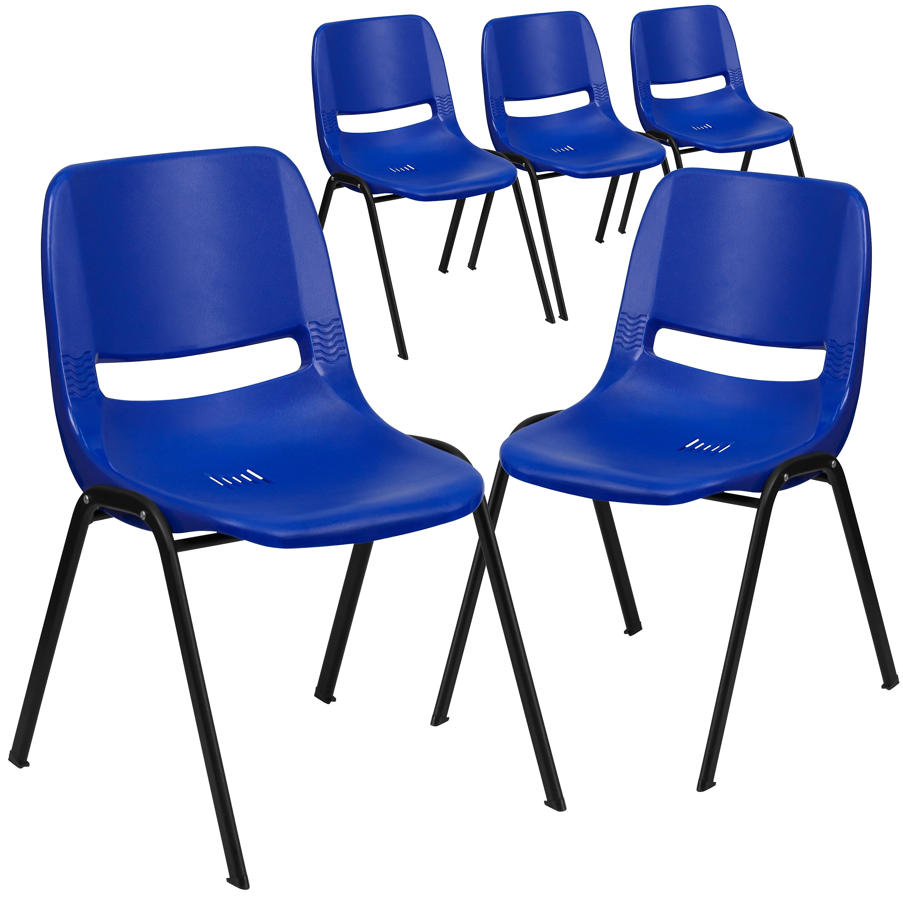 Flash Furniture HERCULES Series Plastic Kid's Shell Stack Chair, Navy/Black, 5 Pack (5RUT16NVYBK)