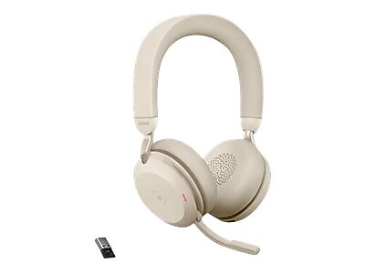 Jabra Evolve2 75 Active Noise Canceling Bluetooth Stereo On Ear Mobile Headset, USB-A, MT Certified, Beige (27599-999-998)