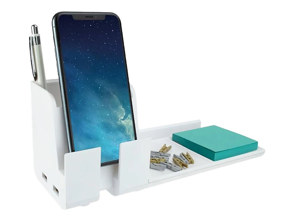 Bostitch Konnect Desk Organizer Power Base with Phone Stand, White Plastic (KT2-BASEPHONE-WHT)