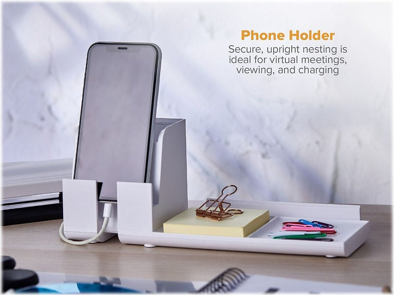 Bostitch Konnect Desk Organizer Power Base with Phone Stand, White Plastic (KT2-BASEPHONE-WHT)