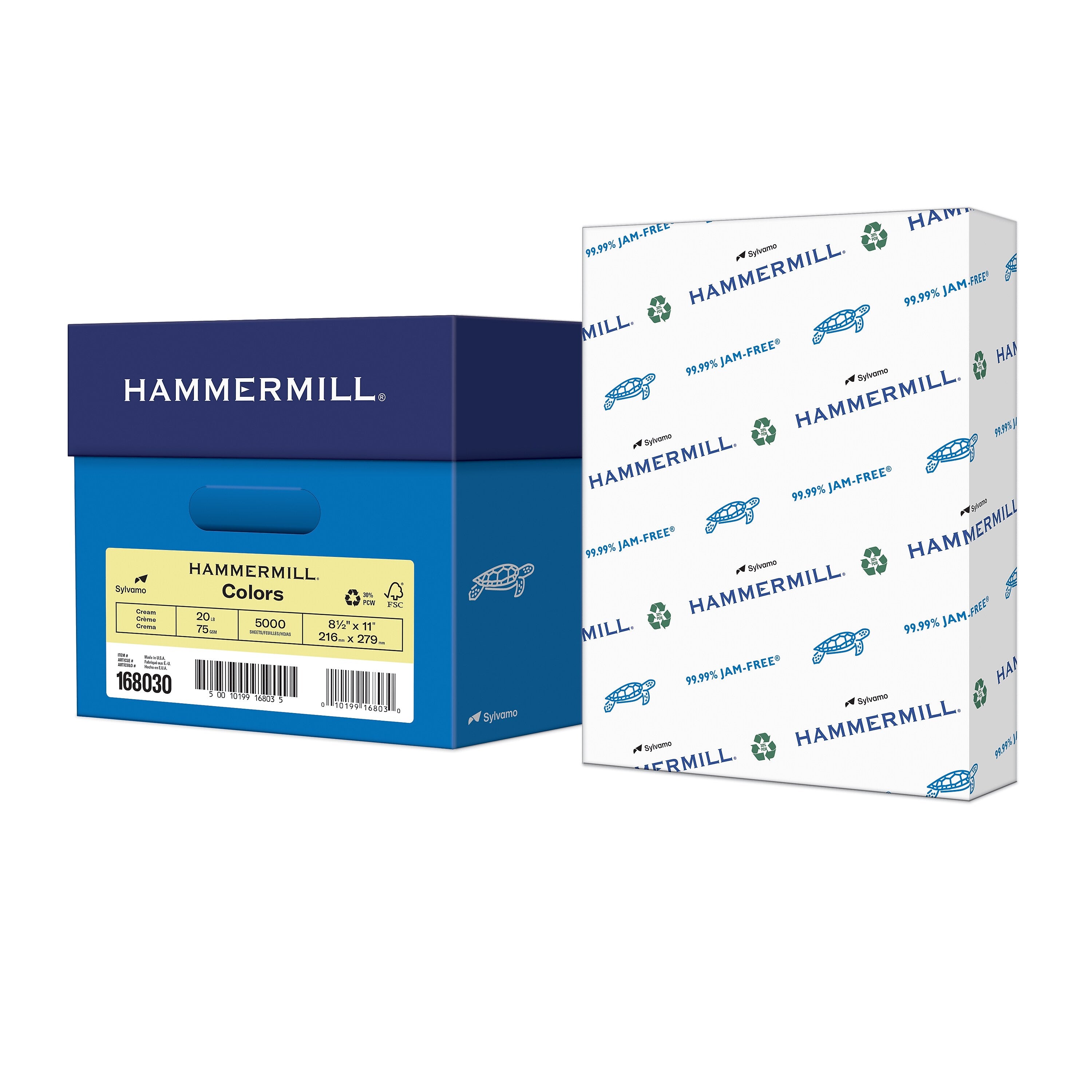 Hammermill Colors 8.5" x 11" Color Copy Paper, 20 lbs., Cream, 5000 Sheets/Carton (168030case)