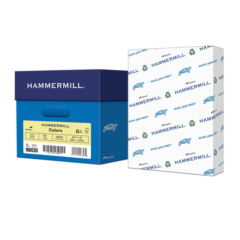 Hammermill Colors 8.5" x 11" Color Copy Paper, 20 lbs., Cream, 5000 Sheets/Carton (168030case)