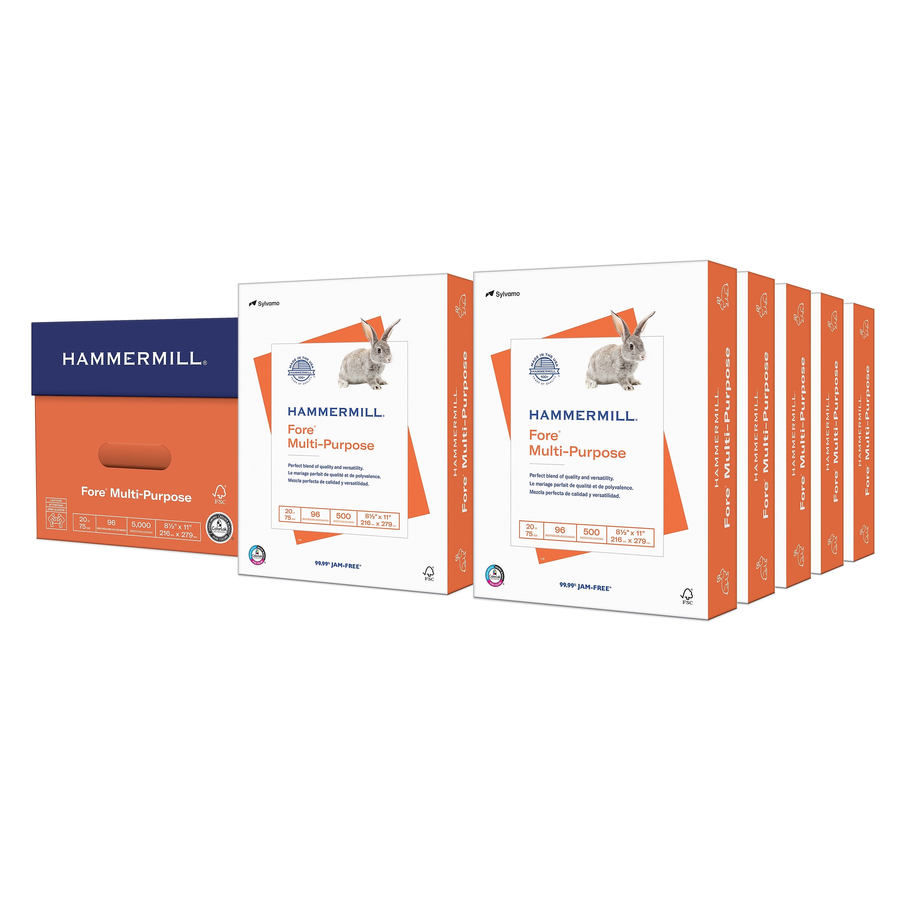 Hammermill Fore 8.5" x 11" Multipurpose Paper, 20 lbs., 96 Brightness, 5000 Sheets/Carton (103267)