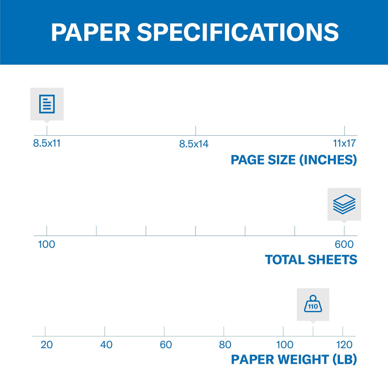 Hammermill Premium 110 lb. Cardstock Paper, 8.5" x 11", White, 600 Sheets/Ream, 3 Reams/Carton (168380)