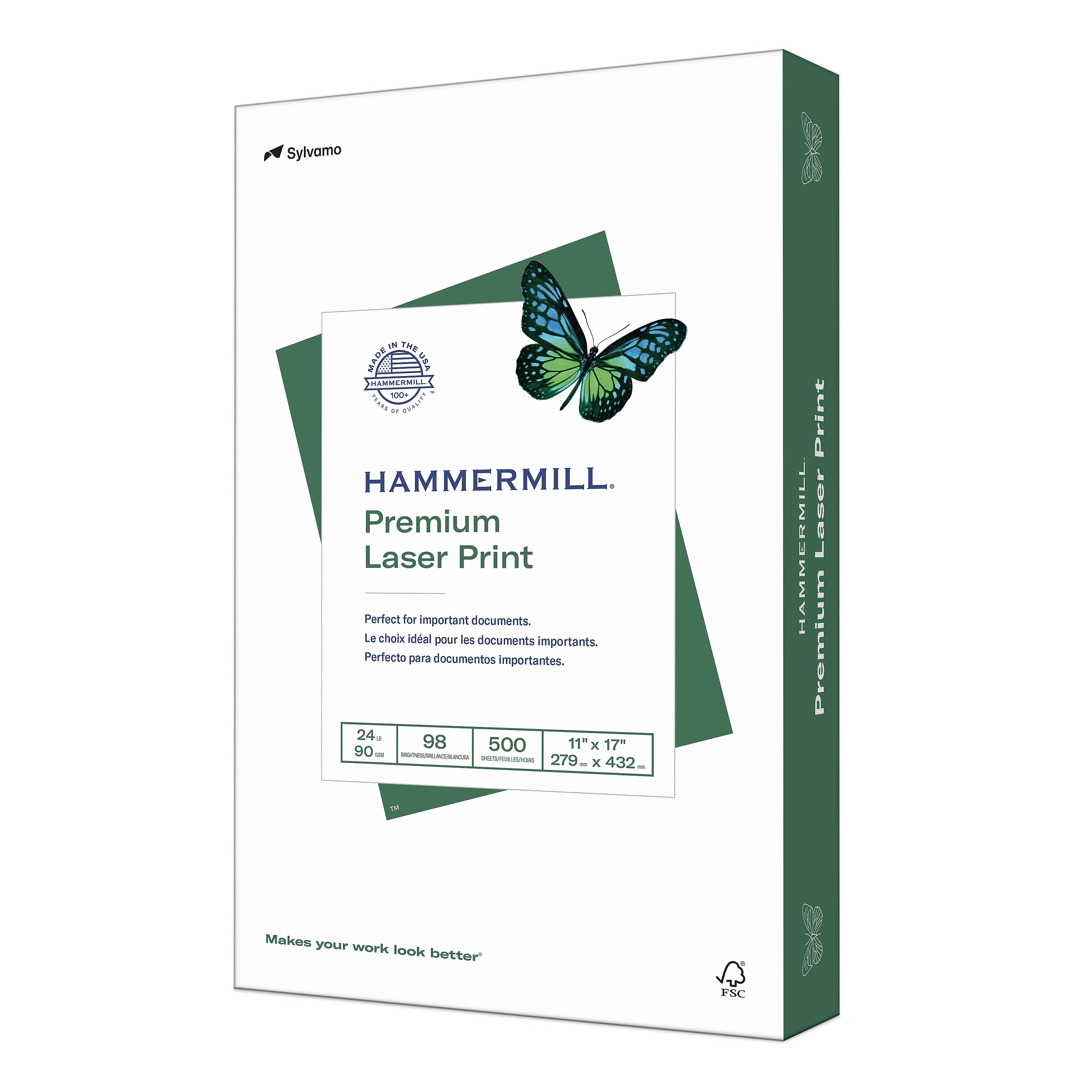 Hammermill Premium Laser Print 11" x 17" Multipurpose Paper, 24 lbs., 98 Brightness, 500/Ream (104620)