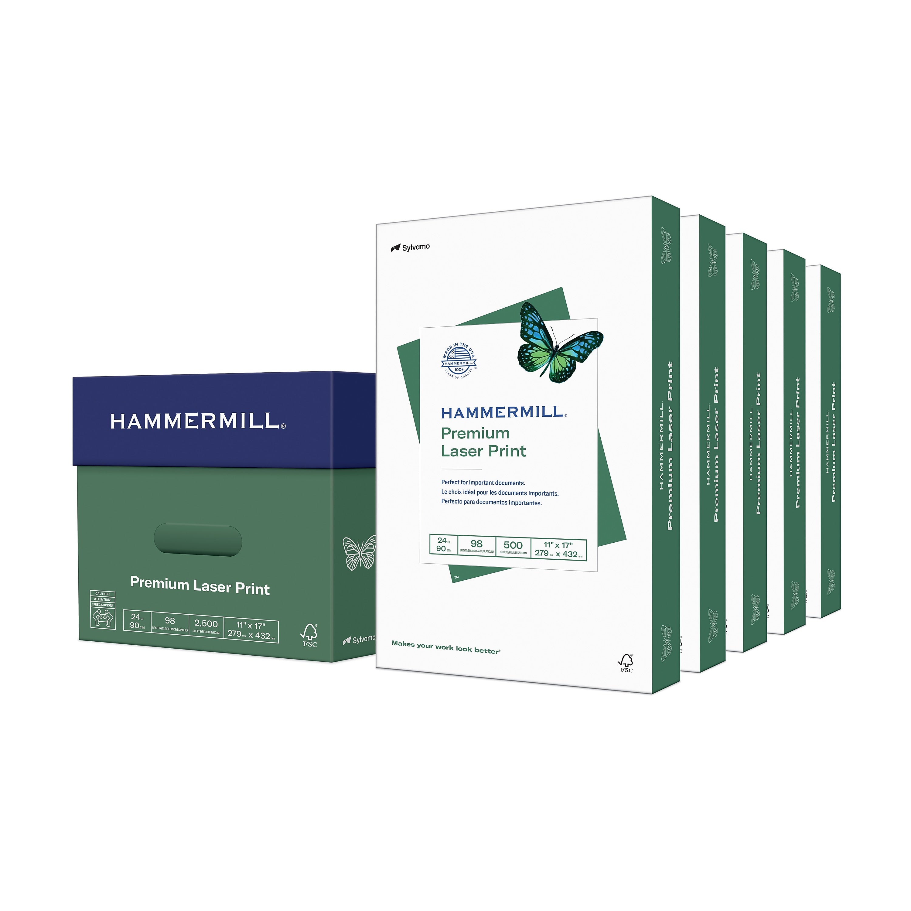 Hammermill Premium 11" x 17" Laser Paper, 24 lbs., 98 Brightness, 2500 Sheets/Carton (104620)