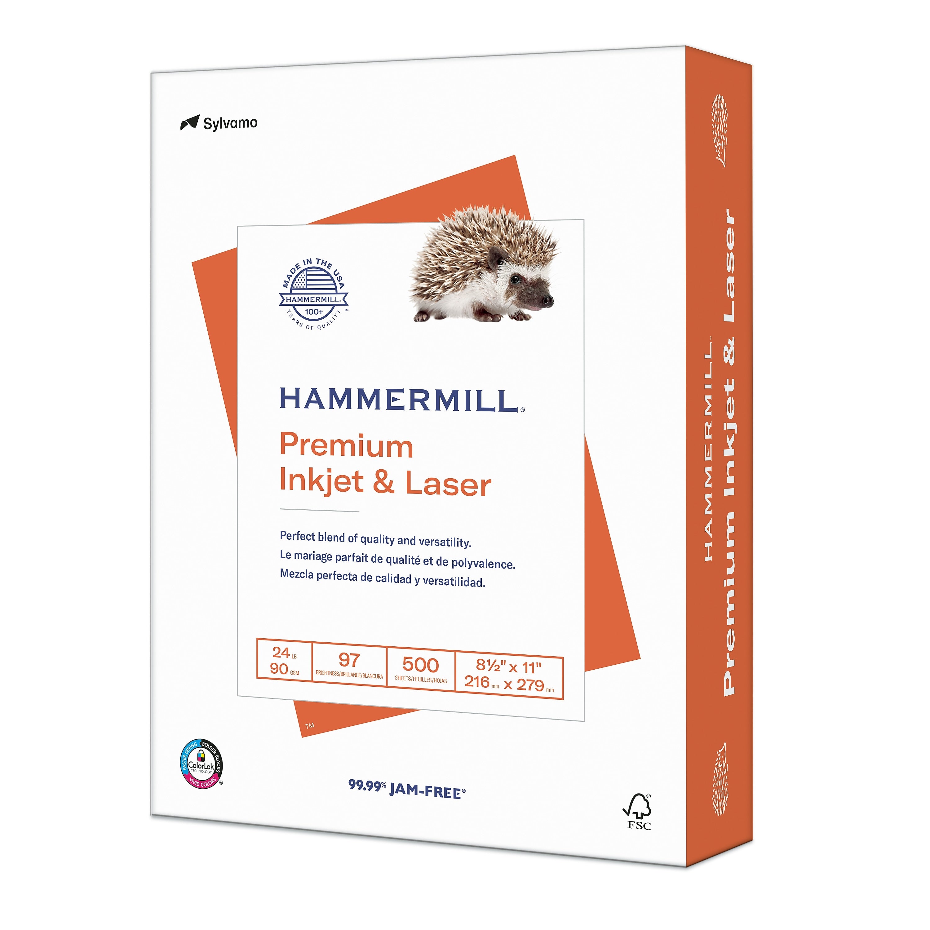 Hammermill Premium Inkjet & Laser 8.5" x 11" Multipurpose Paper, 24 lbs., 97 Brightness, 500 Sheets/Ream (166140)