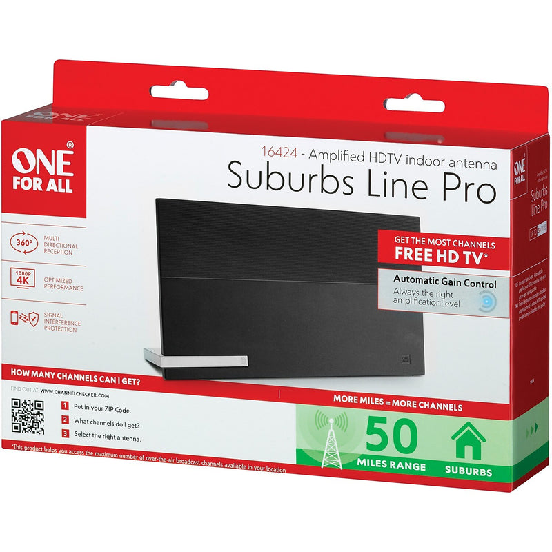 One For All Suburbs Line Pro Amplified Indoor Flat HDTV Antenna with Automatic Gain Control (16424)