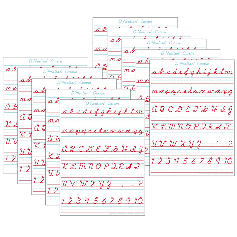 Ashley Productions® Smart Poly® PosterMat Pals® Space Savers D'Nealian Cursive, 13" x 9.5", Pack of 10 (ASH97010)