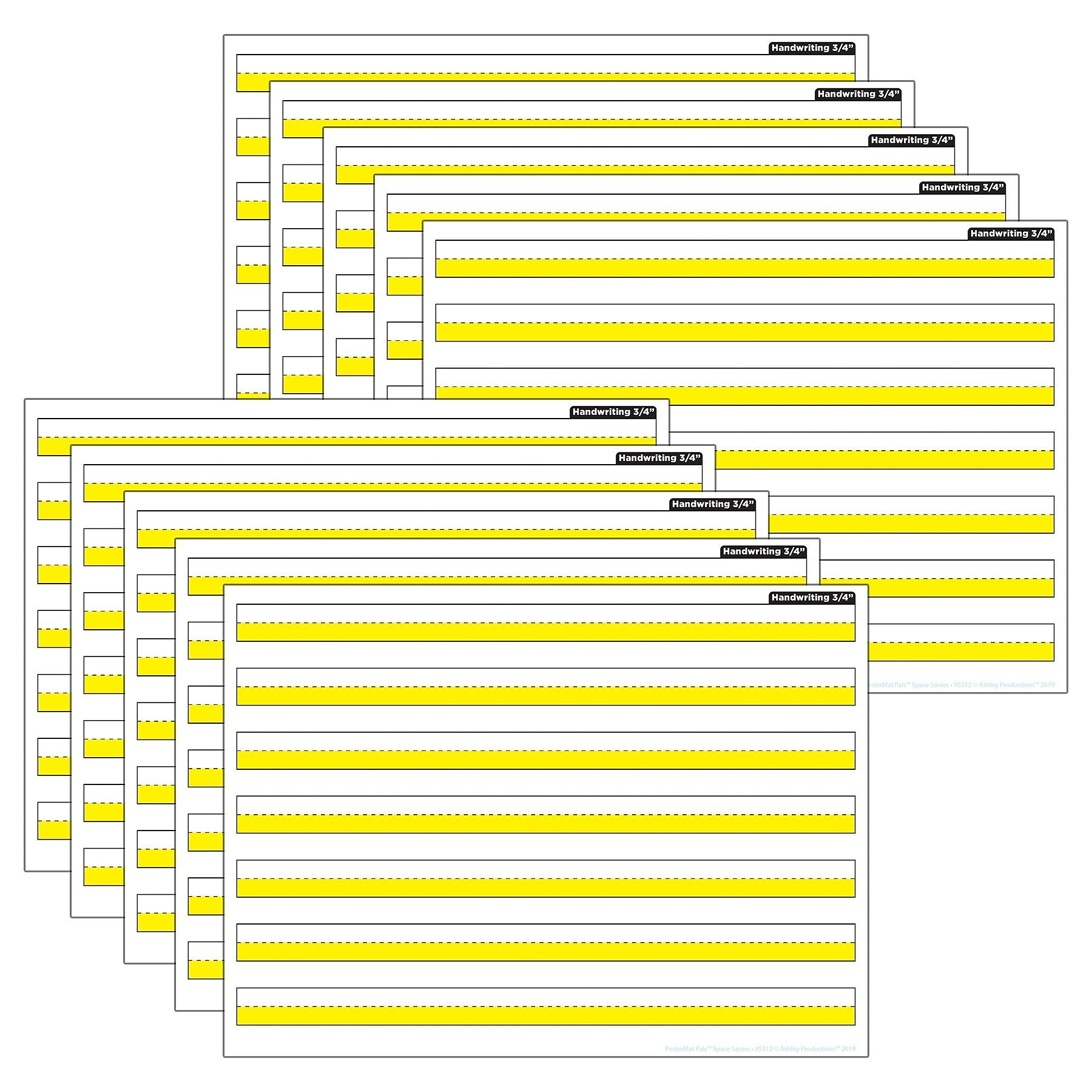 Ashley Productions® Smart Poly® PosterMat Pals® Handwriting, 3/4" Ruling, Yellow, 13" x 9.5", Pack of 10 (ASH97012)
