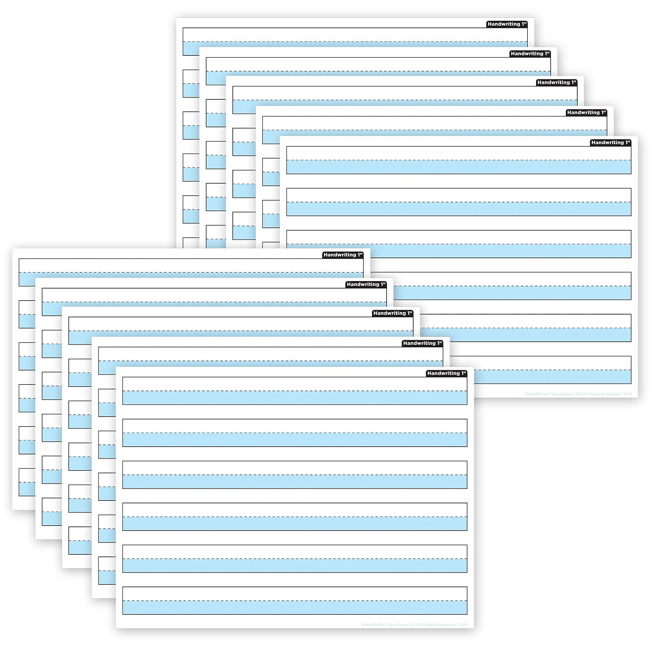Ashley Productions® Smart Poly® PosterMat Pals® Handwriting, 1" Ruling, Blue, 13" x 9.5", Pack of 10 (ASH97015)