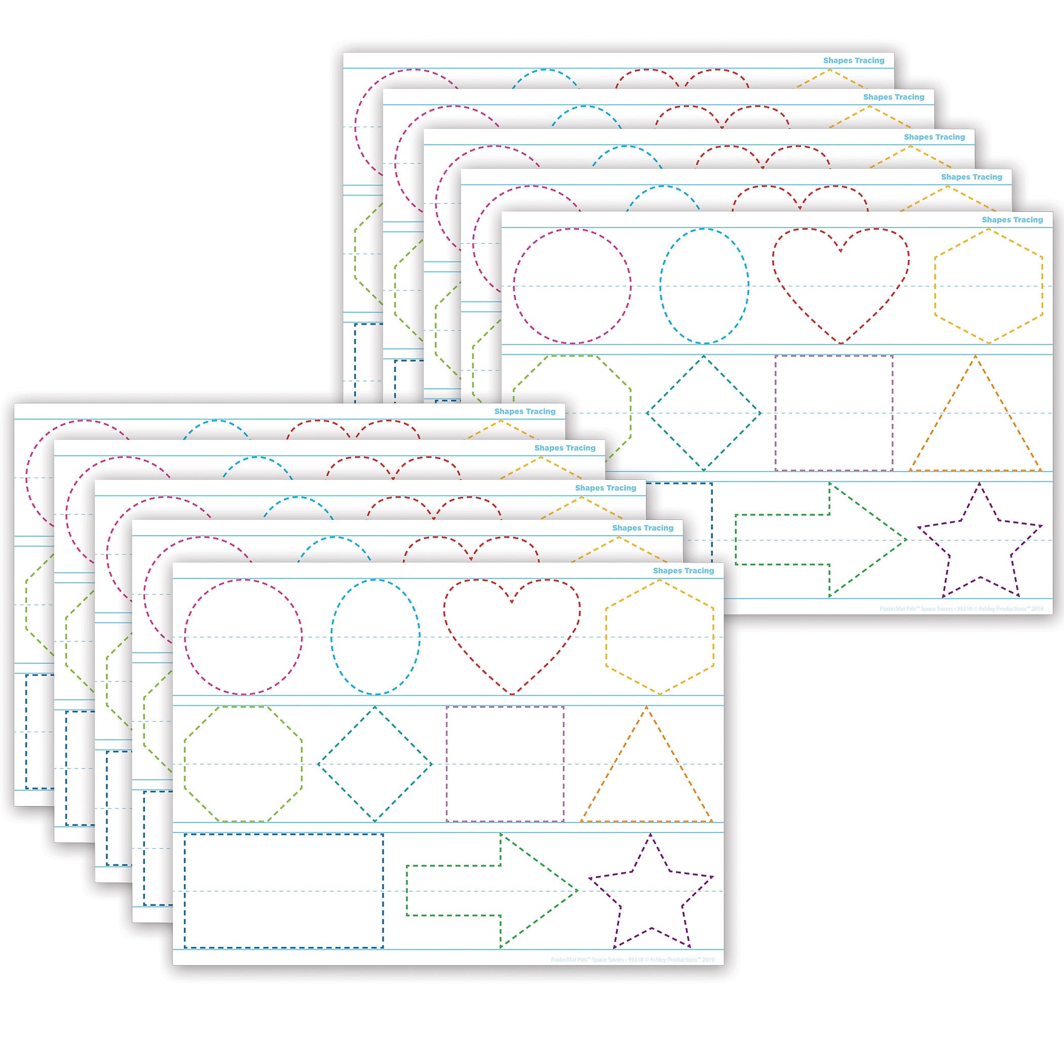 Ashley Productions® Smart Poly® PosterMat Pals® Space Savers Shapes Tracing, 13" x 9.5", Pack of 10 (ASH97018)