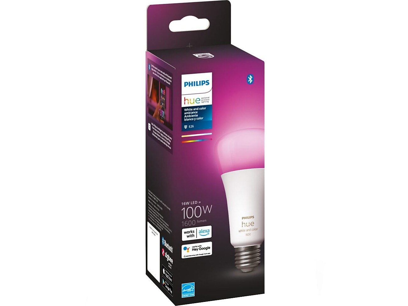 Philips Hue White Light Bulb, A21 16 Million Colors 16W E26 (562982)