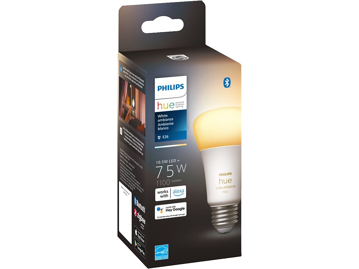 Philips Hue White Light Bulb, A19 2200K-6500K 10.5W E26 (563239)