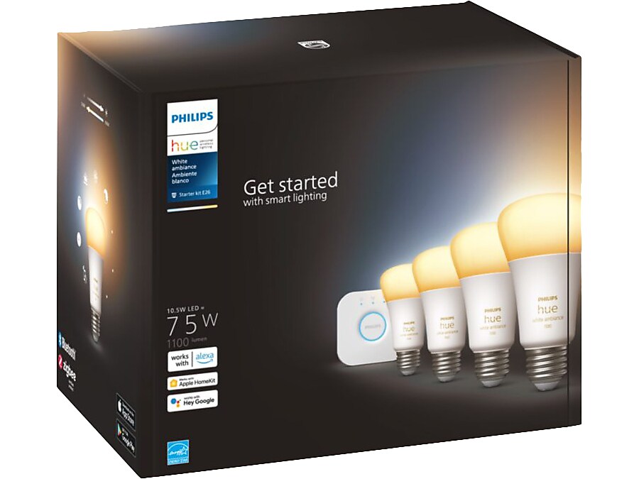 Philips Hue White Starter Kit, A19 2200K-6500K 10.5W E26 (563270)
