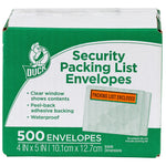 Duck 4.5 in. x 5.5 in. Security "Packing List Enclosed" Envelopes, Clear Window, 500/Box (394743)