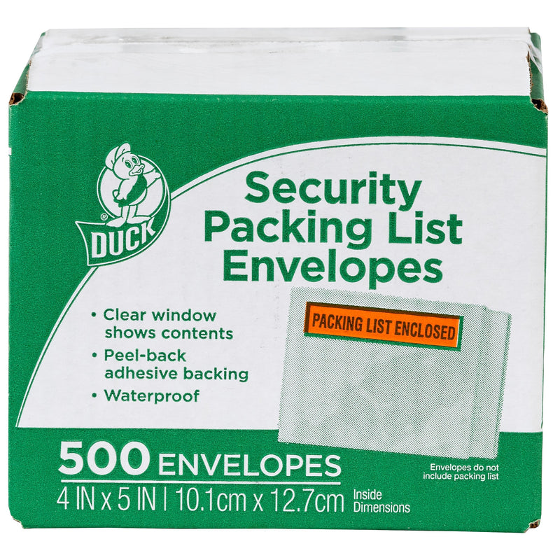 Duck 4.5 in. x 5.5 in. Security "Packing List Enclosed" Envelopes, Clear Window, 500/Box (394743)