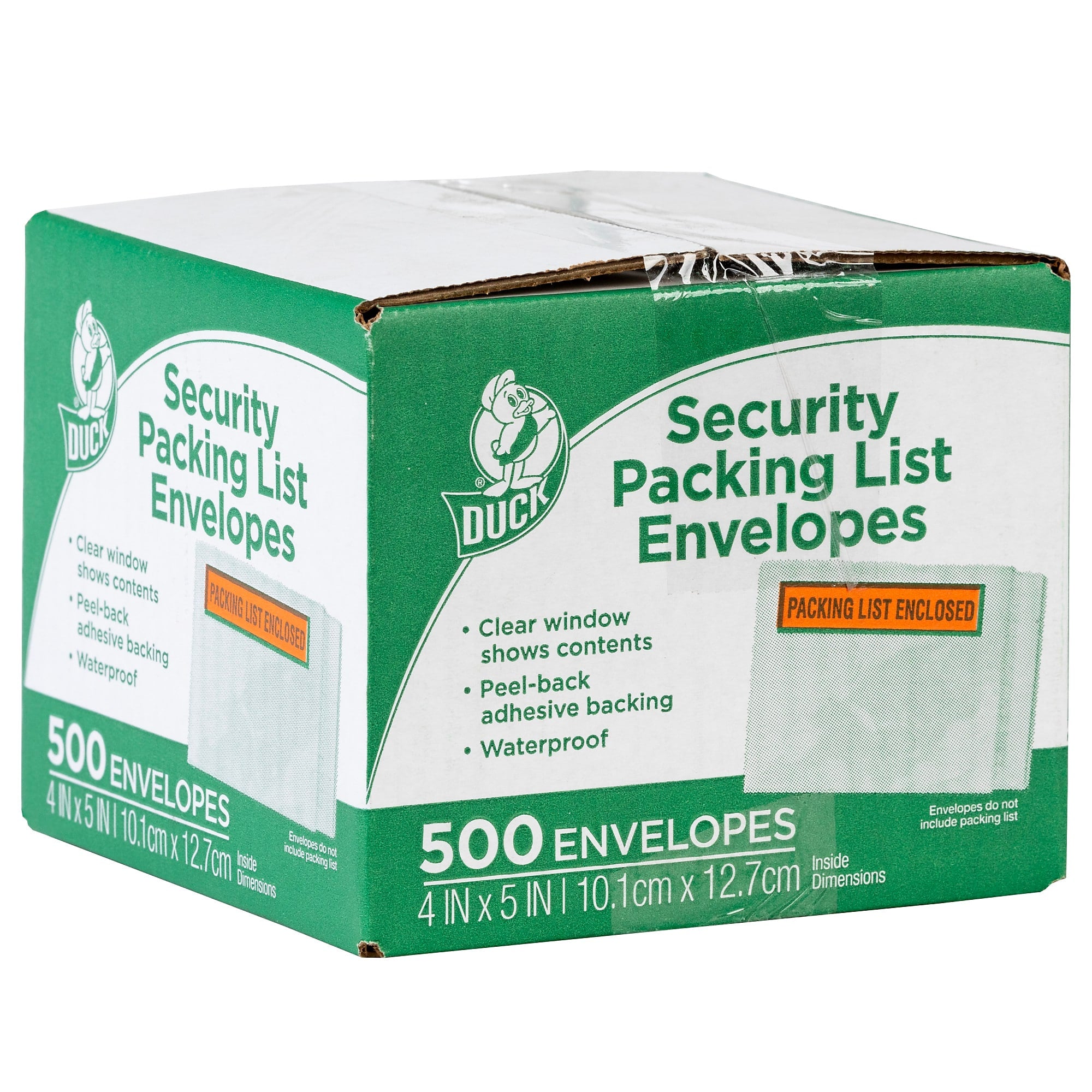 Duck 4.5 in. x 5.5 in. Security "Packing List Enclosed" Envelopes, Clear Window, 500/Box (394743)