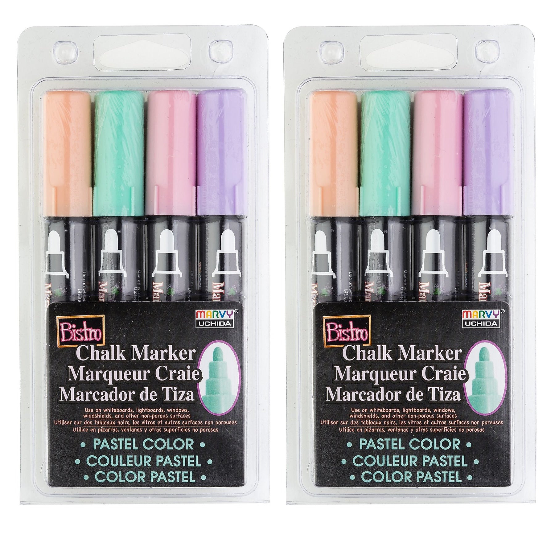 Marvy Uchida Bistro Chalk Markers, Broad Tip, Assorted Colors, 4/Pack, 2 Packs/Bundle (UCH4804P-2)