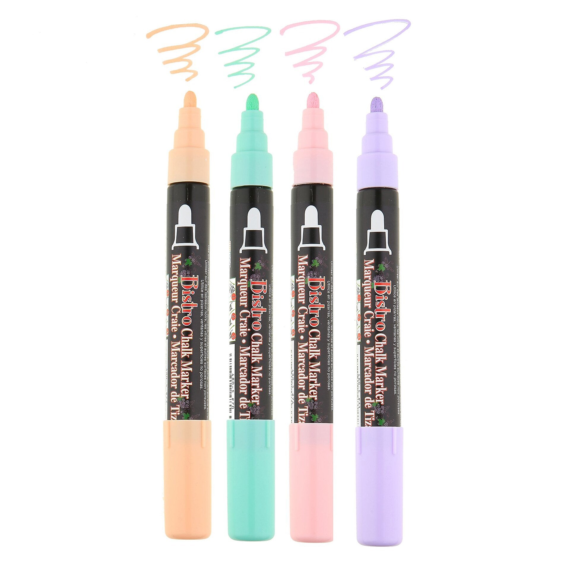 Marvy Uchida Bistro Chalk Markers, Broad Tip, Assorted Colors, 4/Pack, 2 Packs/Bundle (UCH4804P-2)