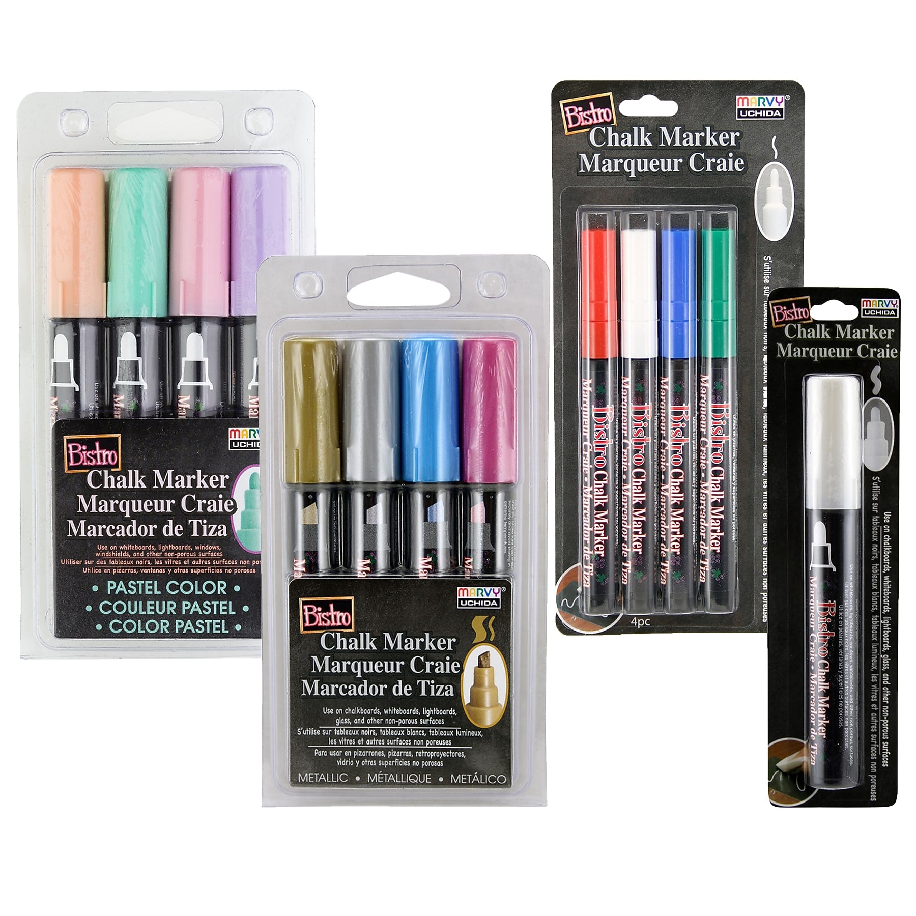 Marvy Uchida Bistro Chalk Marker, Fine and Broad Tip, Assorted Colors, 13/Set (UCHBCMKIT)